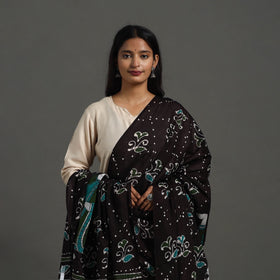 Brown - cotton hand batik dupatta 40 - handcrafted