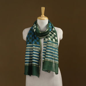 Green - Pipad Hand Block Print Natural Dyed Chanderi Silk Handloom Stole 66