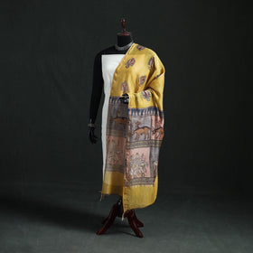Yellow - Mata Ni Pachedi Handpainted Natural Dyed Chanderi Silk Handloom Dupatta 16