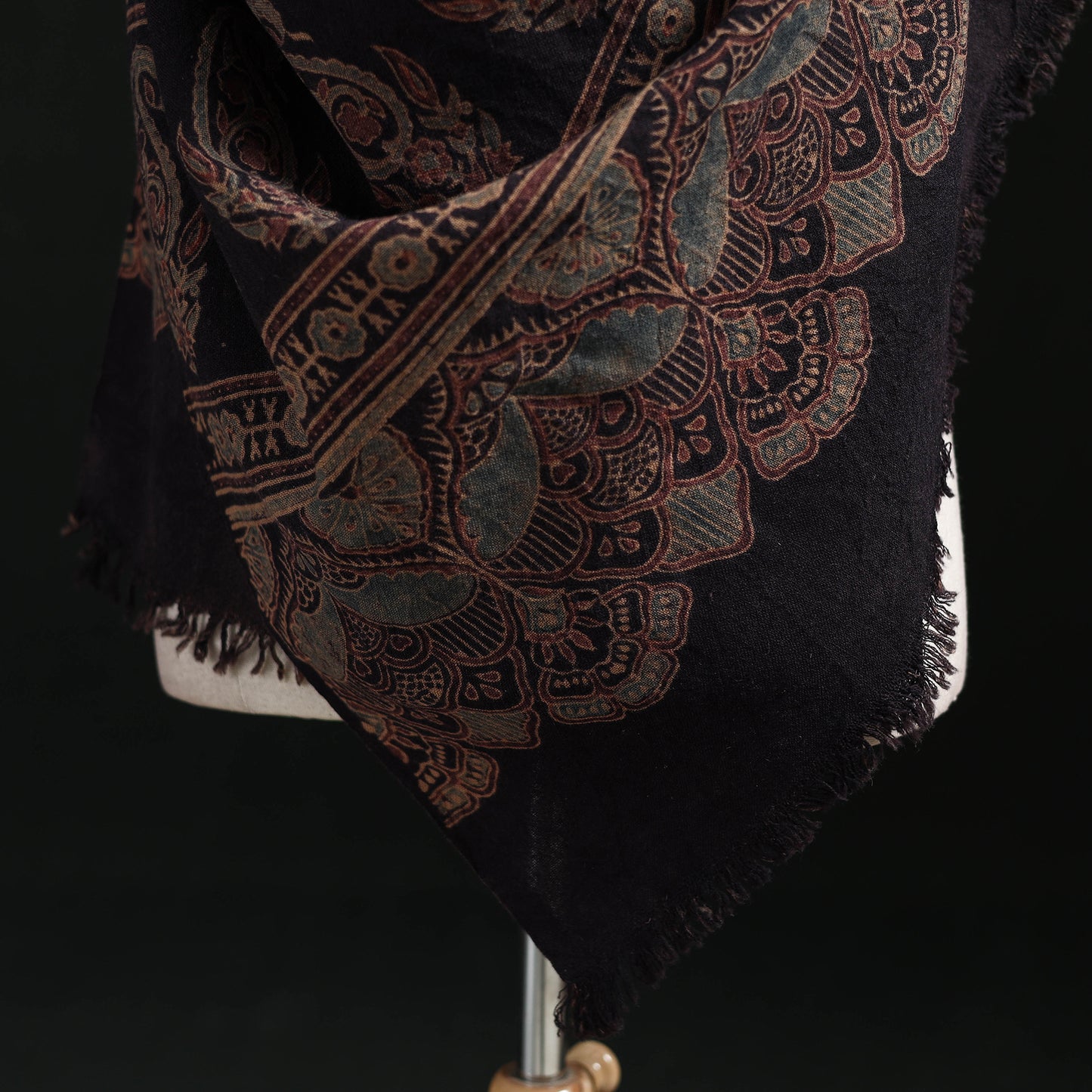 Ajrakh Hand Block Print Natural Dyed Handwoven Acrylic Wool Shawl 21