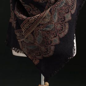 Ajrakh Hand Block Print Natural Dyed Handwoven Acrylic Wool Shawl 21