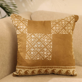 Buy Brown Akola Block Print Chanderi Silk Cushion Cover