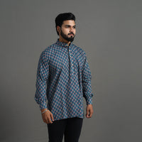 Kantha Stitch Cotton Short Sanganeri Kurta for Men 13