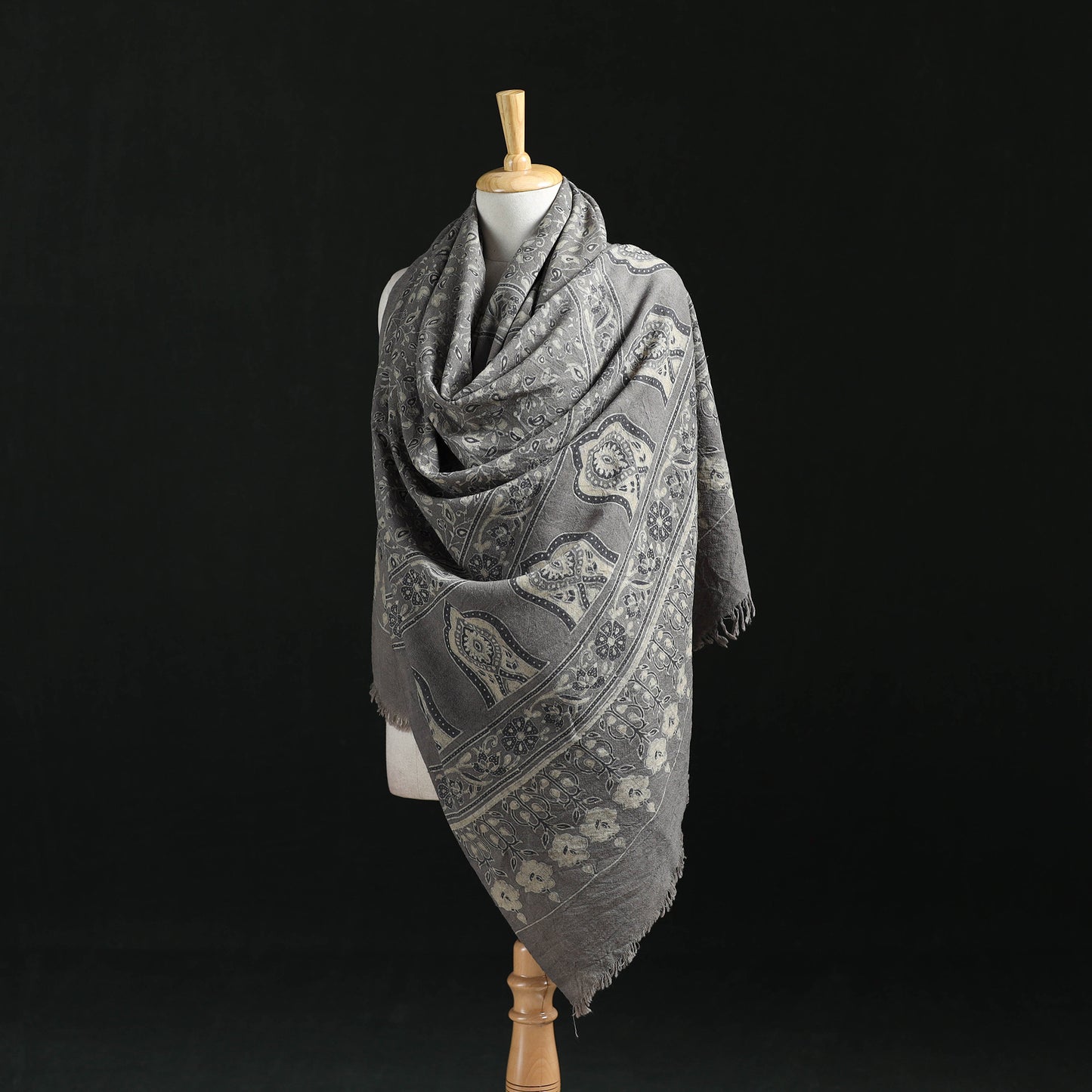 Ajrakh Hand Block Print Natural Dyed Handwoven Acrylic Wool Shawl 22