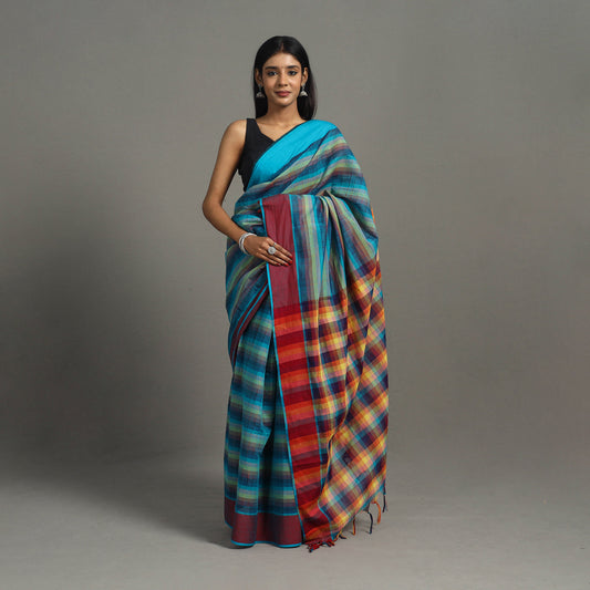 Blue - Indradhanasu Cotton Handloom Saree 12