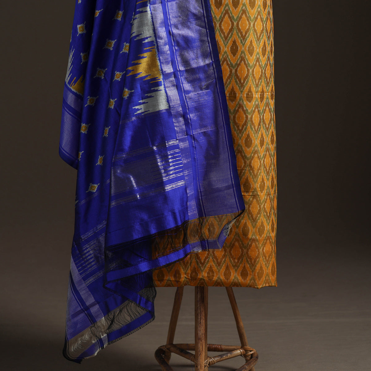 Pochampally Ikat Handloom Sico Unstitched Dress Material: Kurta with Mulberry Silk Dupatta 42