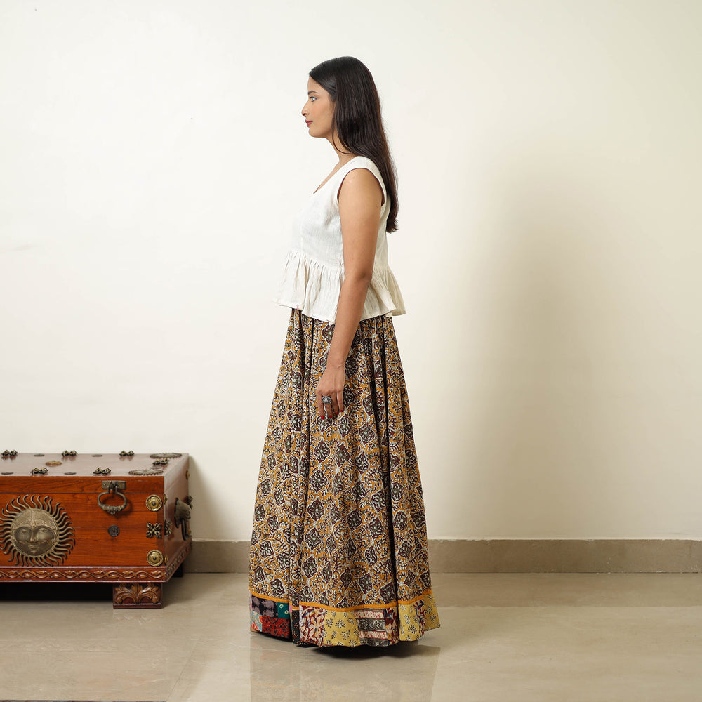 Yellow - Hand Block Printed Cotton Long Bagru Skirt 13