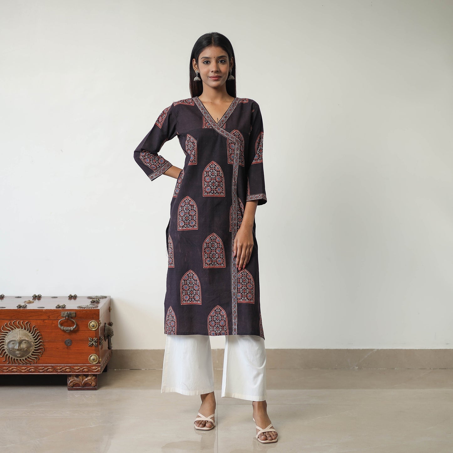 Block Printed Cotton Straight Ajrakh Kurta 36