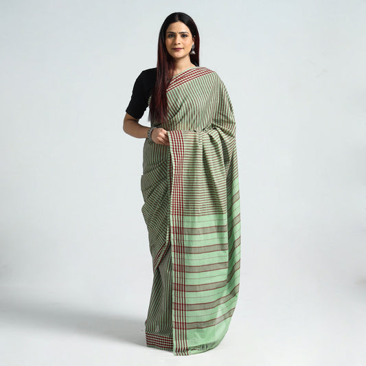 Green - Traditional Challapalli Handloom Cotton Stripe Saree
