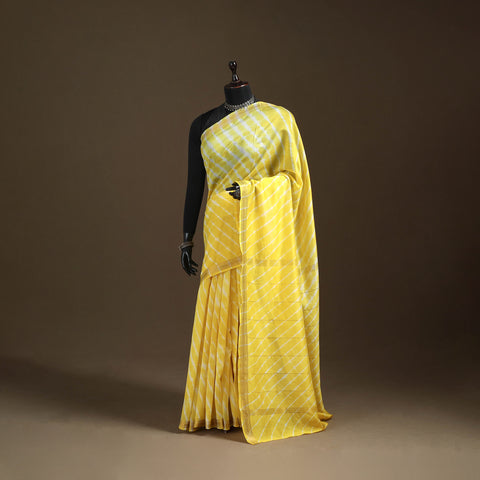 Chanderi Silk Leheriya Tie-Dye Saree with Zari Border 14