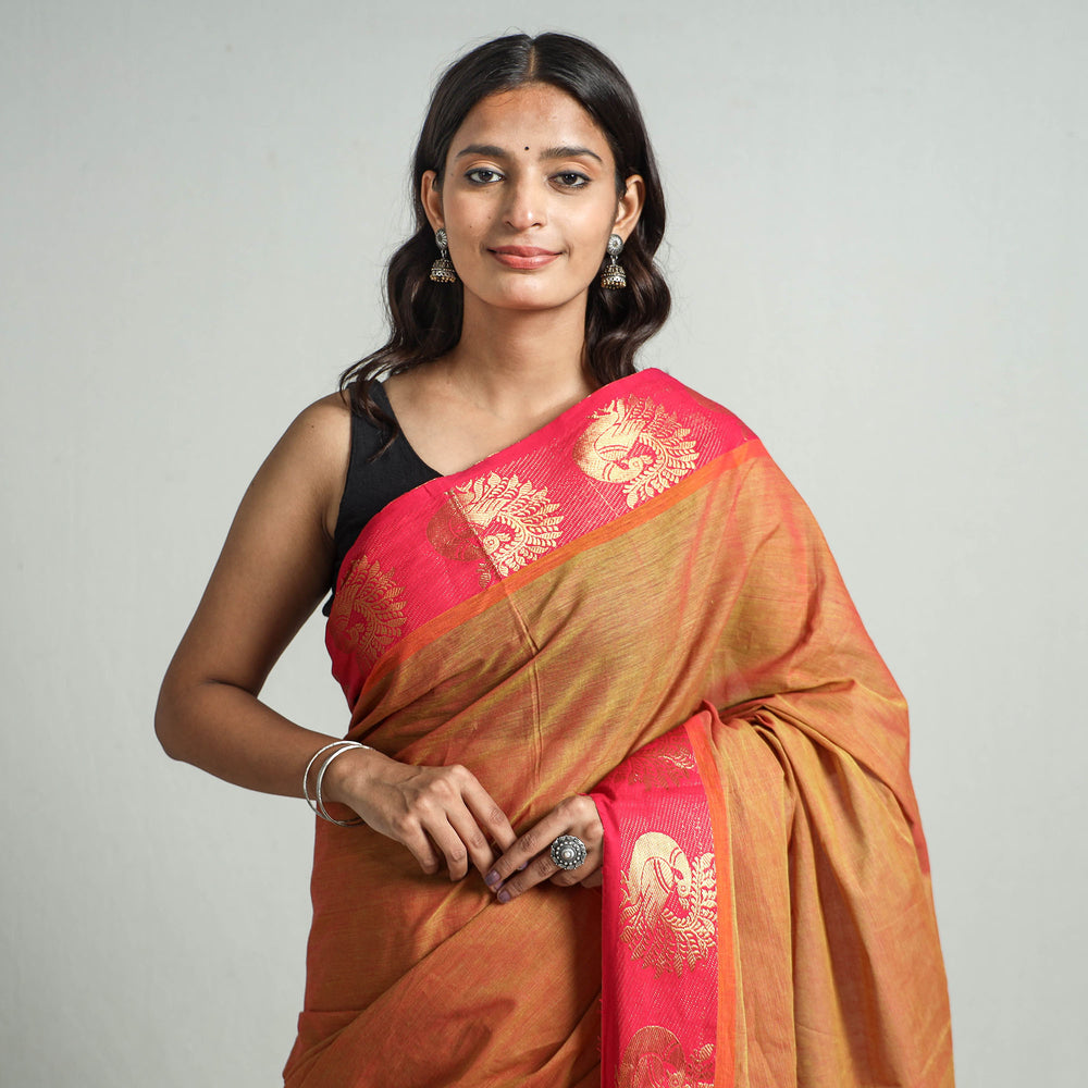 Orange - Traditional Chettinad Kandangi Cotton Saree with Thread Border 22