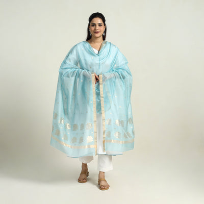 Traditional Handloom Silk Zari Buti Chanderi Dupatta 05