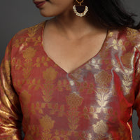 Red - Cutwork Tissue Zari Jaal Banarasi Silk Kurta 03