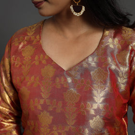 Red Cutwork Tissue Zari Jaal Banarasi Silk Kurta for Women