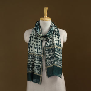 Green - Pipad Hand Block Print Natural Dyed Chanderi Silk Handloom Stole 67