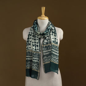 Green - Pipad Hand Block Print Natural Dyed Chanderi Silk Handloom Stole 67