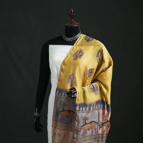 Yellow - Mata Ni Pachedi Handpainted Natural Dyed Chanderi Silk Handloom Dupatta 16