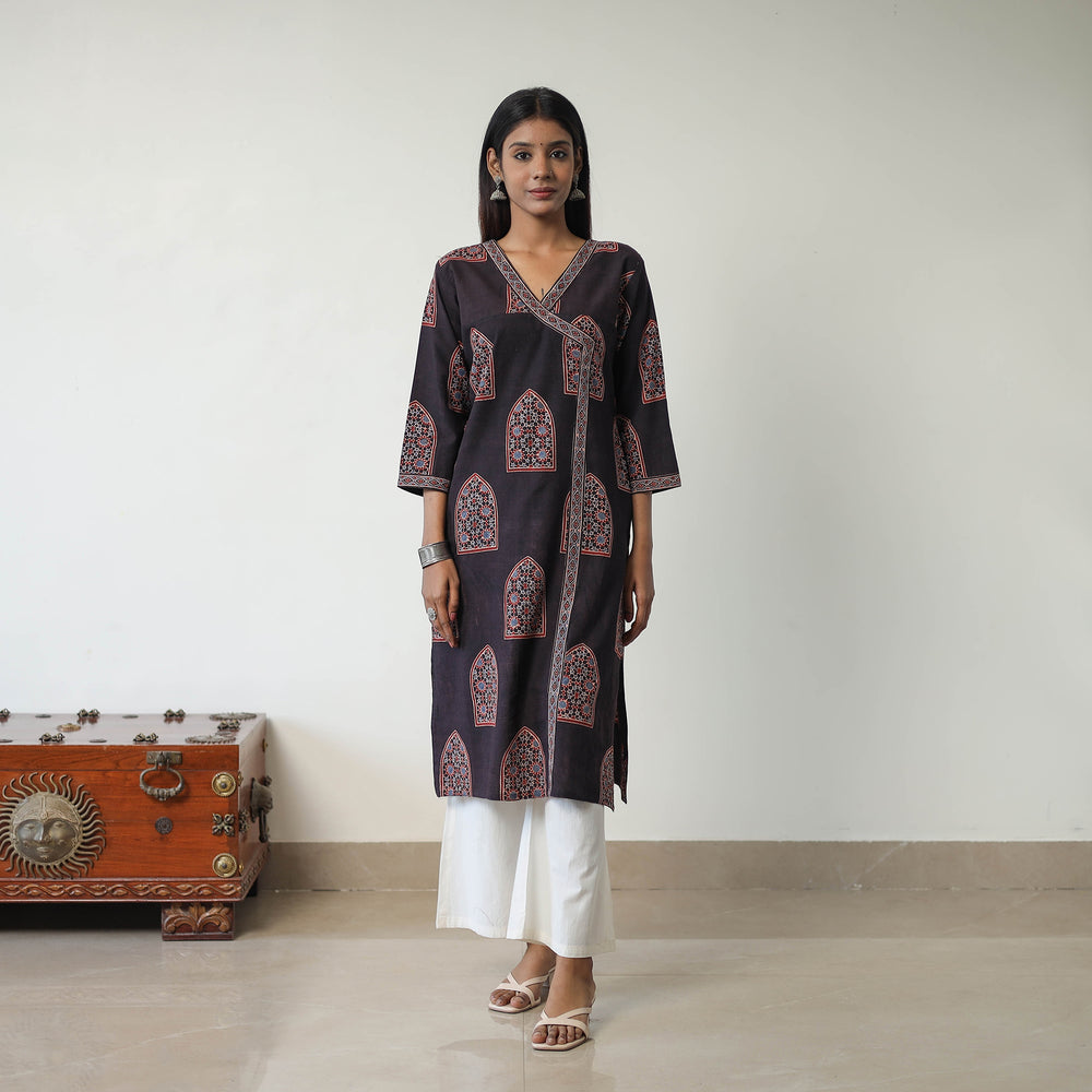 Block Printed Cotton Straight Ajrakh Kurta 36