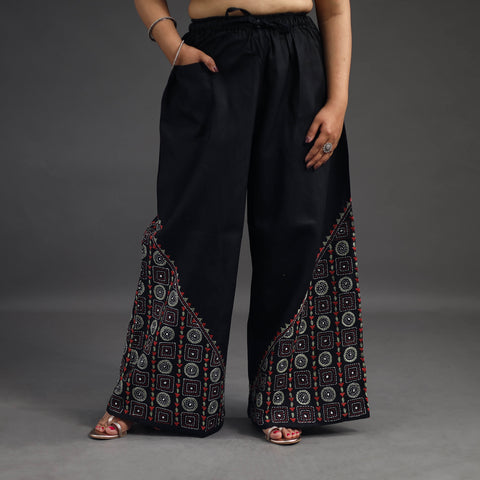 Black - Kantha Hand Embroidery Palazzo in Cotton 40