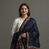 Blue - Block Printed Chanderi Silk Bagru Dupatta 87