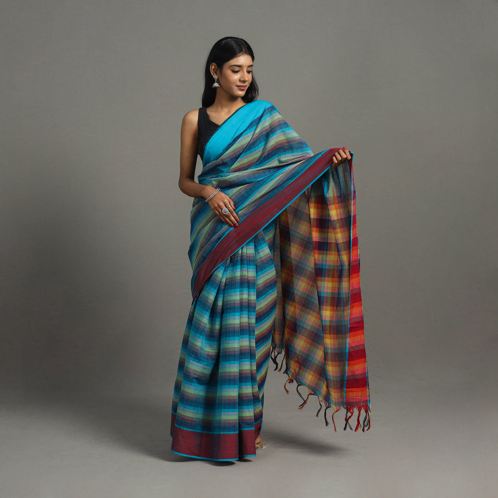 Blue - Indradhanasu Cotton Handloom Saree 12