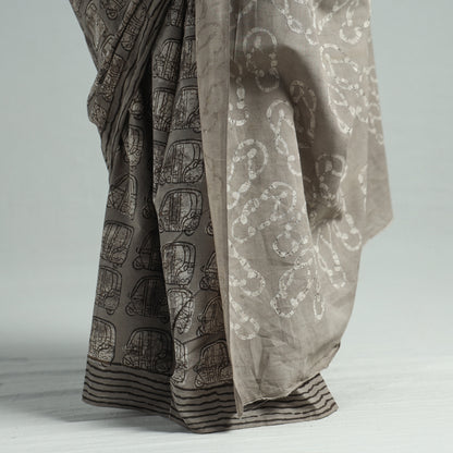 Brown - Bindaas Art Block Printed Natural Dyed Cotton Saree 35