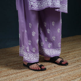 Purple - Hand Embroidered Rayon Chikankari Kurta with Palazzo Set for Women 10