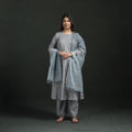 Plain Slub Cotton Hand Embroidered Suit Set with Dupatta for women 11