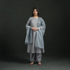 Plain Slub Cotton Hand Embroidered Suit Set with Dupatta for women 11