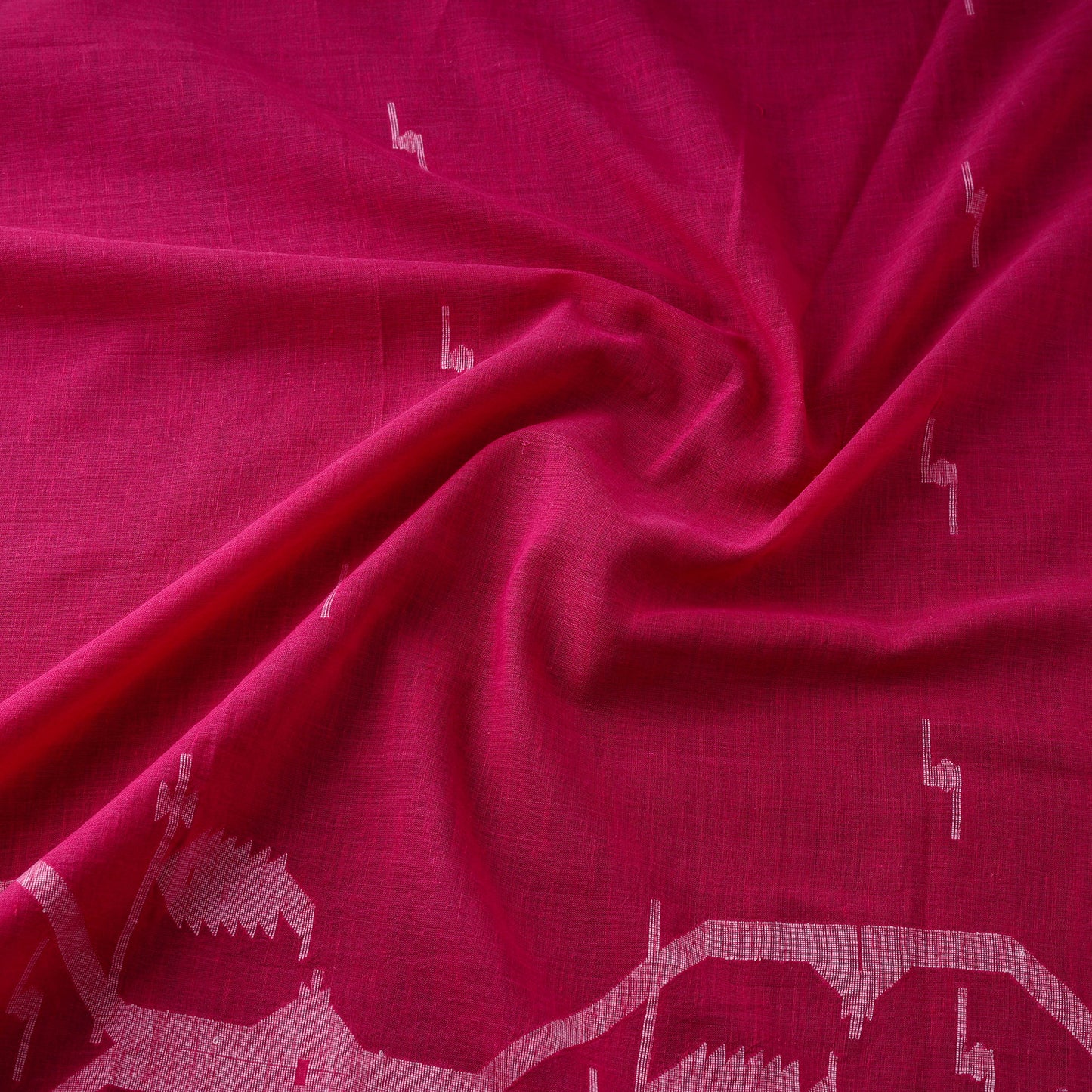 Pink - Pure Handloom Cotton Bengal Jamdani Fabric 11