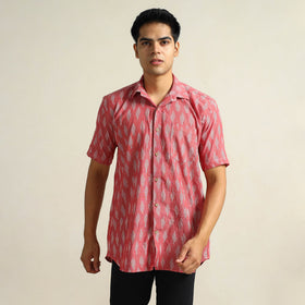Buy Maroon Pochampally Ikat Weave Cotton Men Half Sleeve Shirt 12 Online at iTokri.com