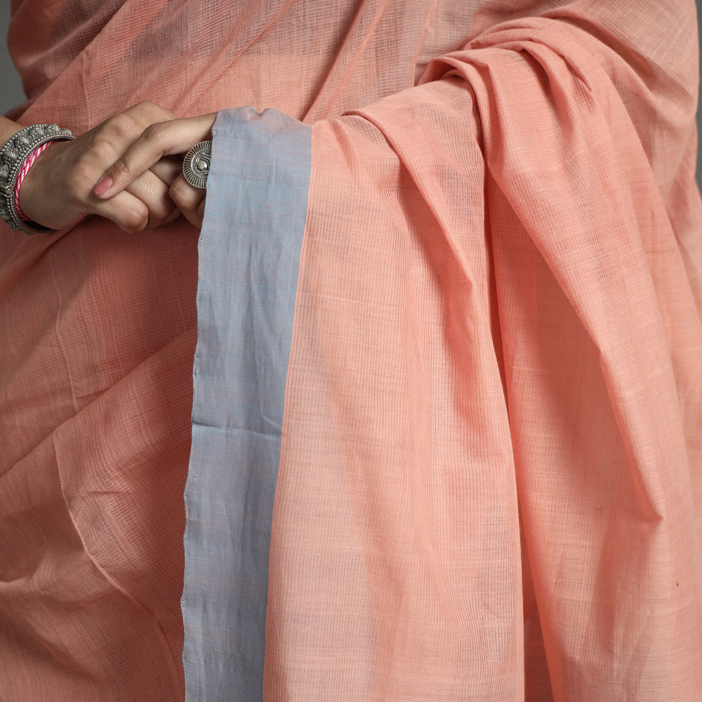 Peach - Pure Handloom Natural Dyed Missing Plain Cotton Saree 15