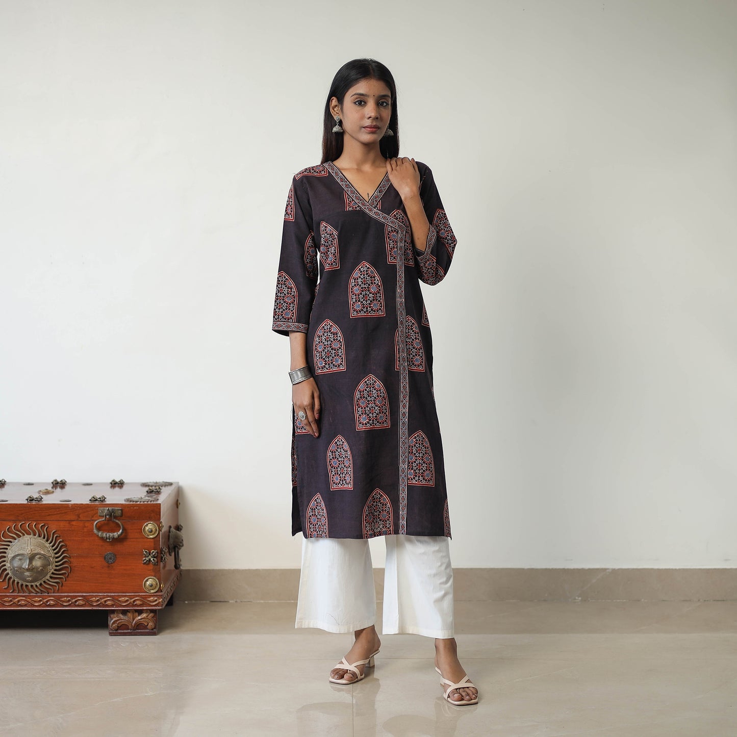 Block Printed Cotton Straight Ajrakh Kurta 36