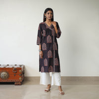 Block Printed Cotton Straight Ajrakh Kurta 36