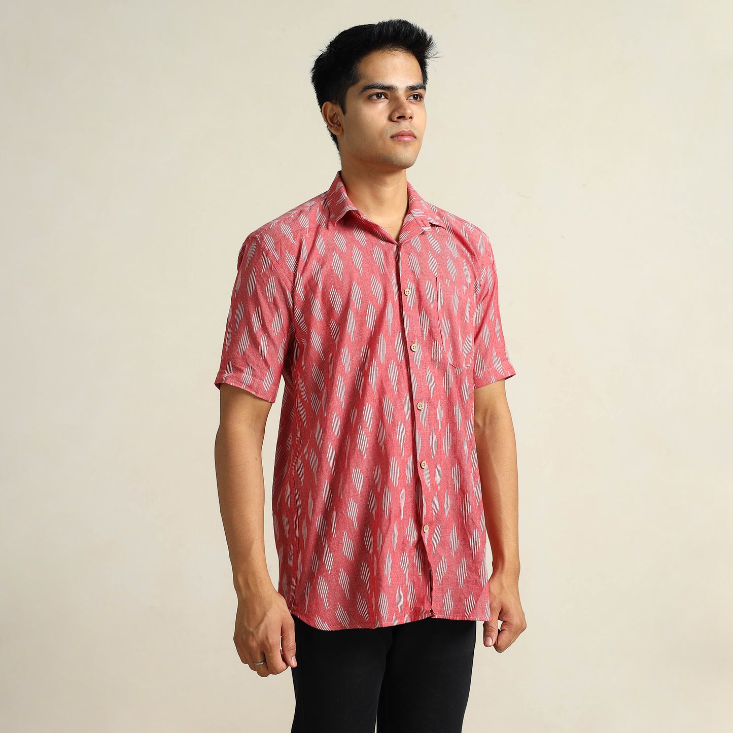 Buy Maroon Pochampally Ikat Weave Cotton Men Half Sleeve Shirt 12 Online at iTokri.com