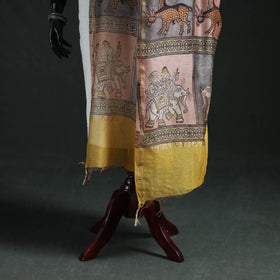 Yellow - Mata Ni Pachedi Handpainted Natural Dyed Chanderi Silk Handloom Dupatta 16