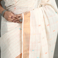 White - Traditional Venkatagiri Handloom Cotton Checks Saree with Thread & Zari Buti 22