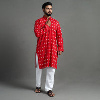 Red - Pochampally Ikat Cotton Men Long Kurta