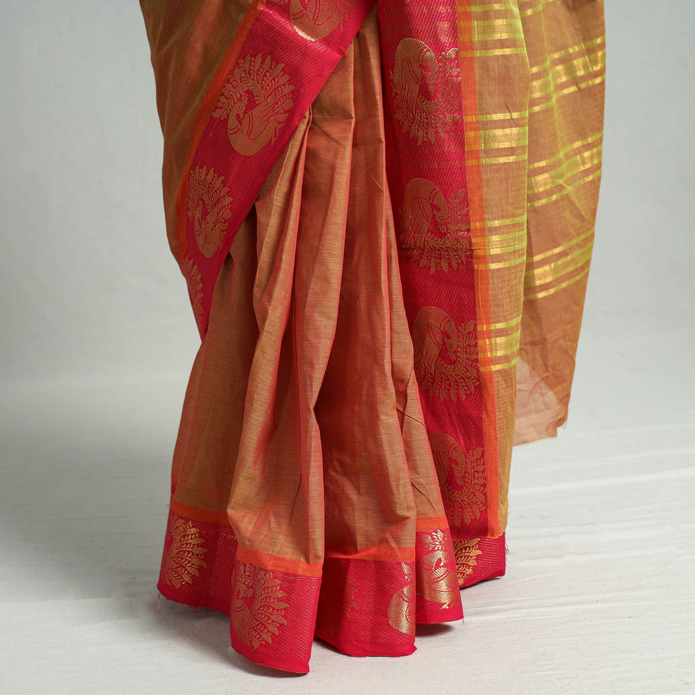 Orange - Traditional Chettinad Kandangi Cotton Saree with Thread Border 22