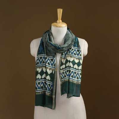 Green - Pipad Hand Block Print Natural Dyed Chanderi Silk Handloom Stole 69