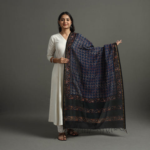 Blue - Block Printed Chanderi Silk Bagru Dupatta 88