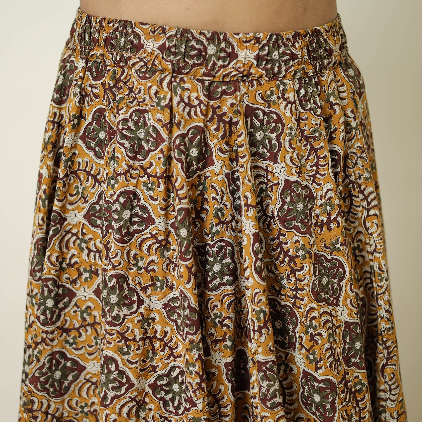 Yellow - Hand Block Printed Cotton Long Bagru Skirt 13