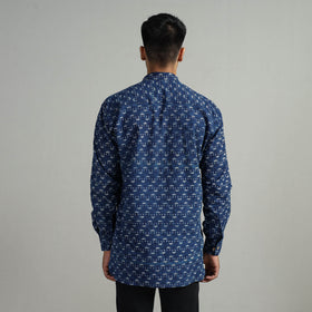 Blue - Indigo Block Printed Cotton Men Full Sleeve Shirt 13