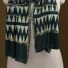 Green - Pipad Hand Block Print Natural Dyed Chanderi Silk Handloom Stole 70