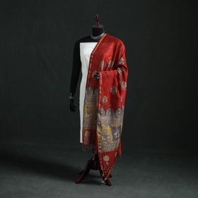 Red - Mata Ni Pachedi Handpainted Natural Dyed Chanderi Silk Handloom Dupatta 17