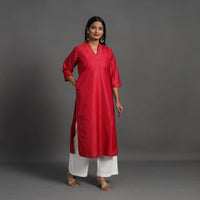 Red - Traditional Cutwork Zari Buti Banarasi Silk Kurta 02