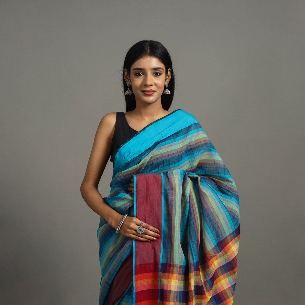 Blue - Indradhanasu Cotton Handloom Saree 12