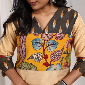 Beige Ruhi Slub Silk Straight Plain Kurta with Patchwork for Women