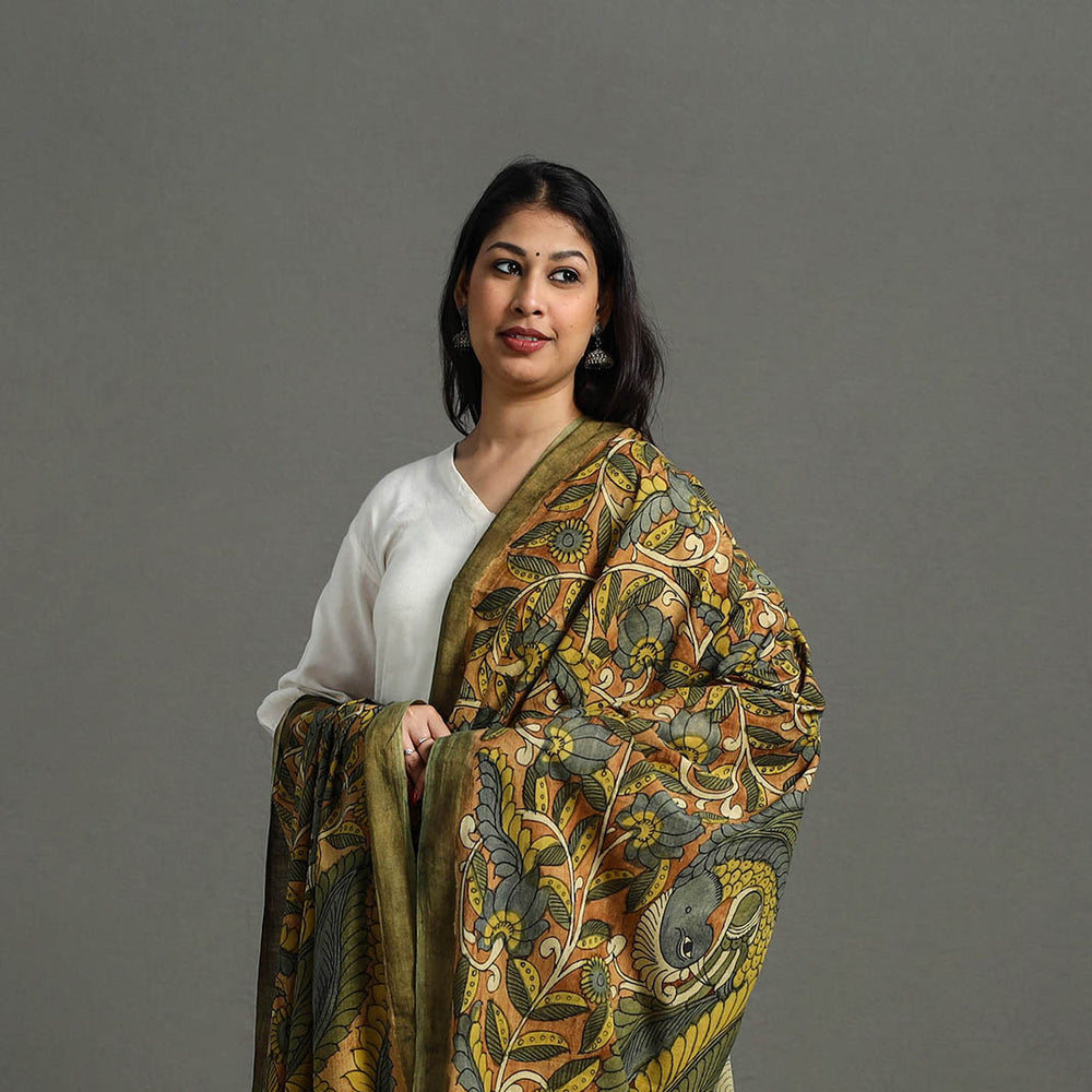 Mangalagiri Cotton Handpainted Pen Work Kalamkari Dupatta 05