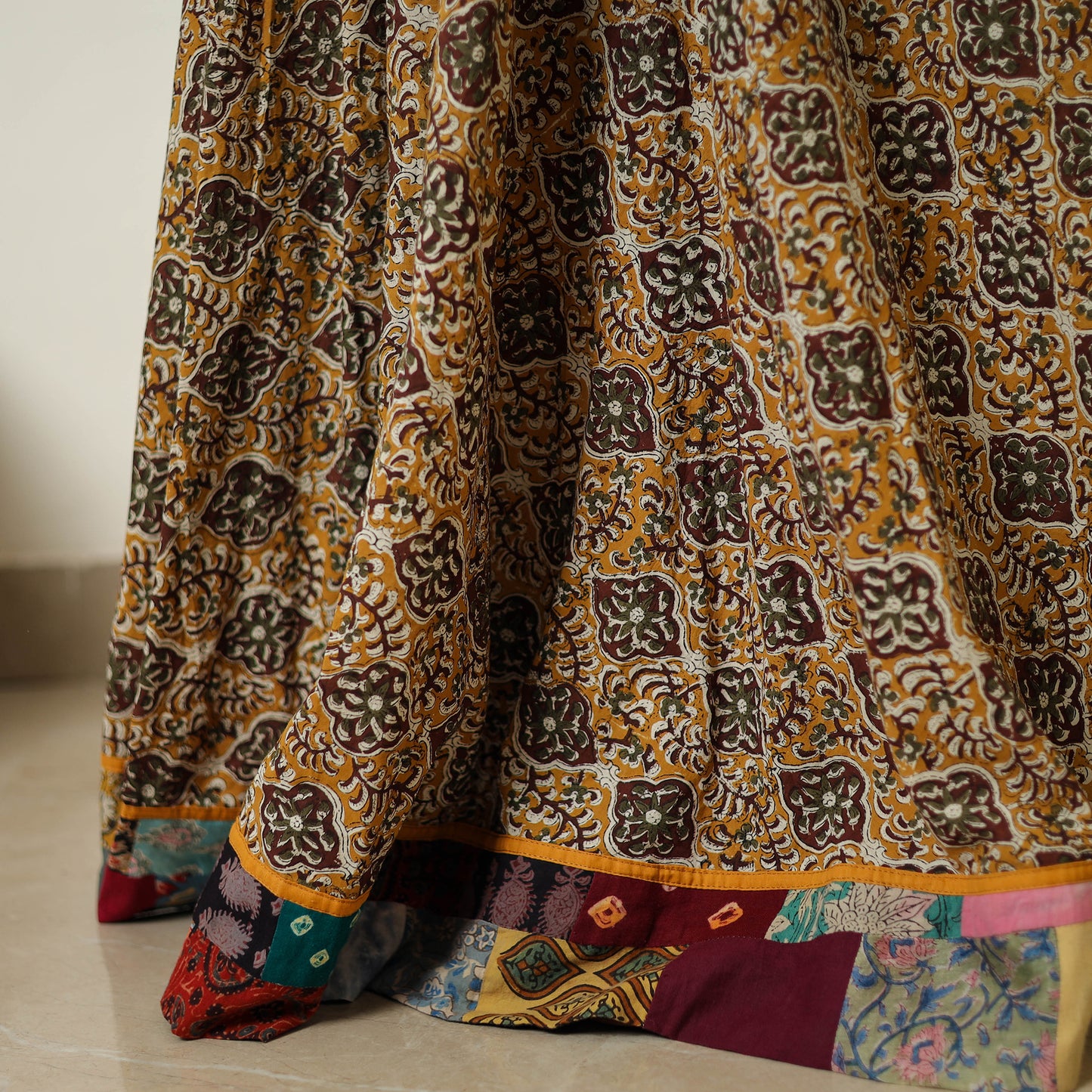 Yellow - Hand Block Printed Cotton Long Bagru Skirt 13